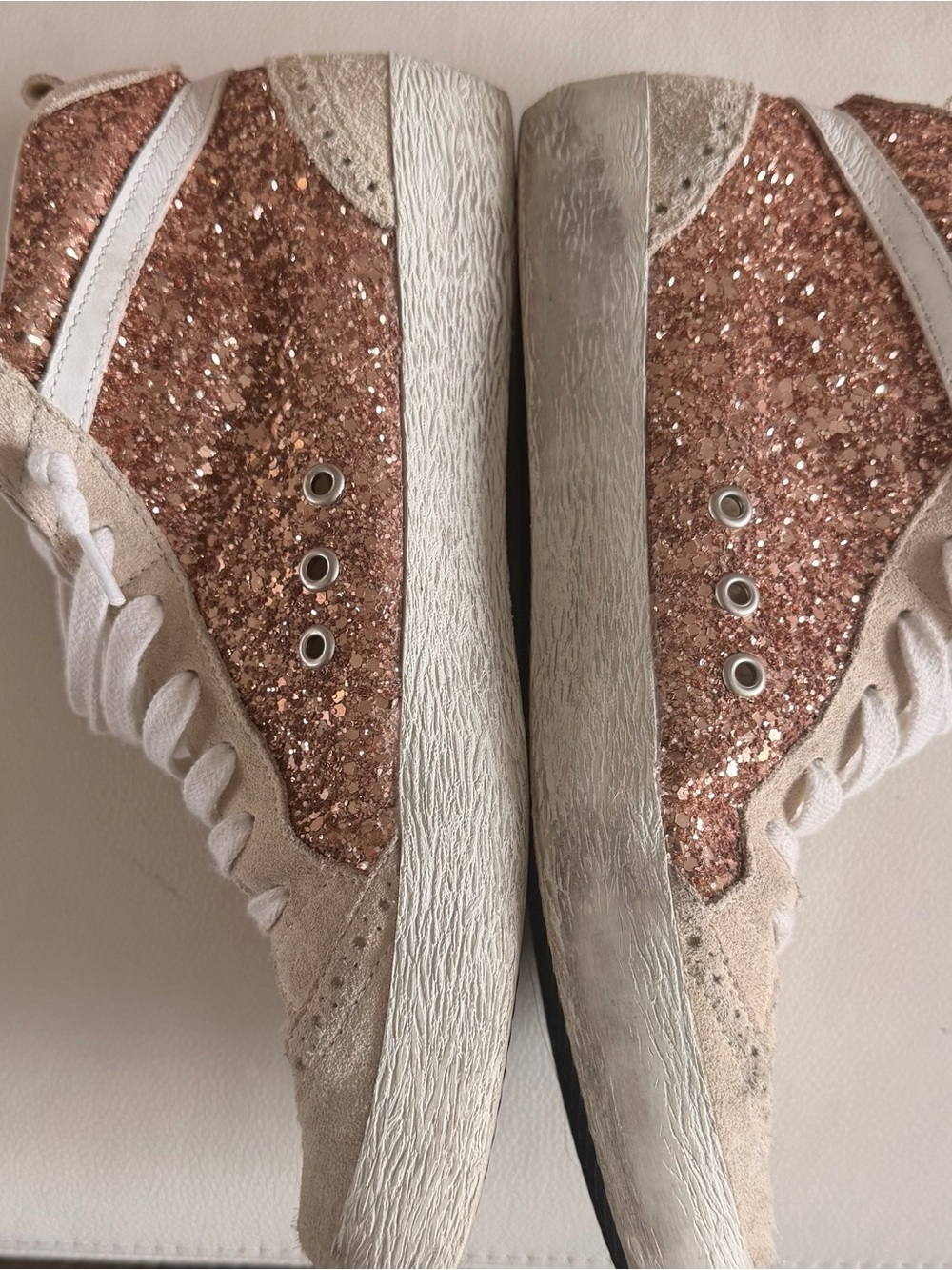 Authentic Golden Goose Rose Gold Glitter Mid-Top Sneakers - Picture 5 of 12